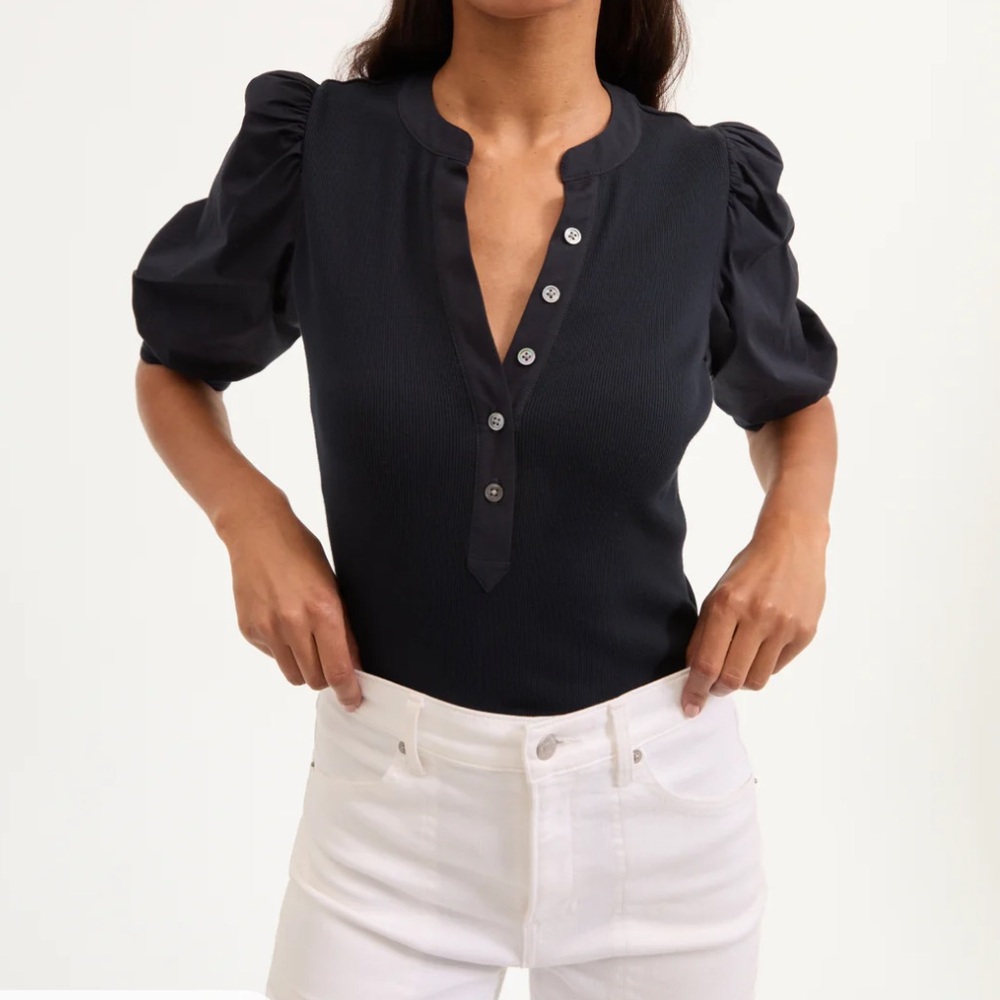 Veronica Beard navy Coralee Puff sleeve top